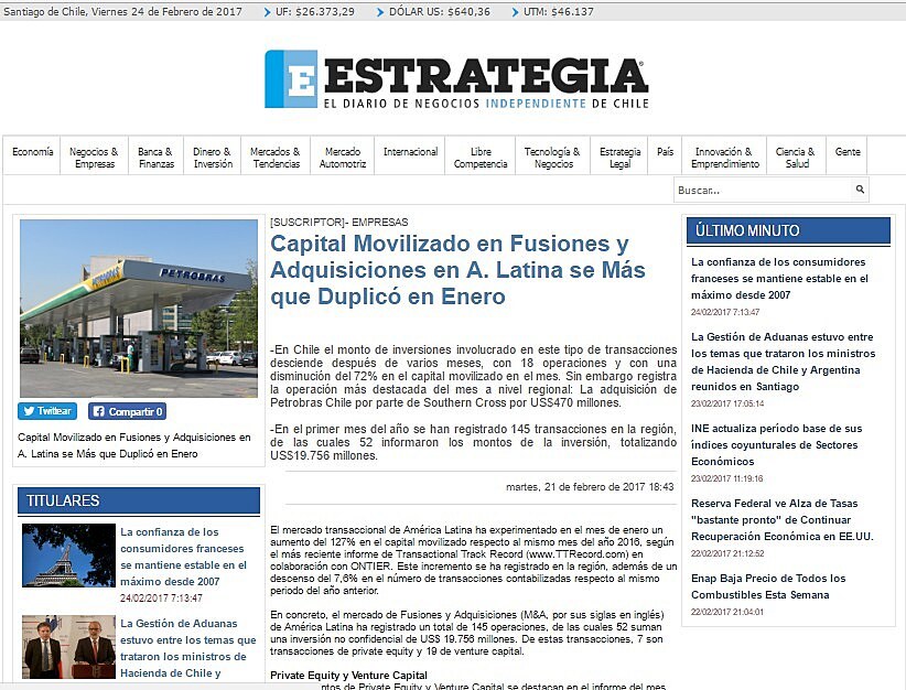 Capital Movilizado en Fusiones y Adquisiciones en A. Latina se Ms que Duplic en Enero